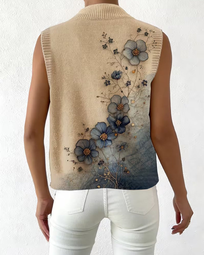 Pullover Akvarell Blommönster Ärmlös