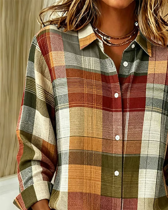 Skjorta Rutig Kontrastfärg Splitt Loose Fit