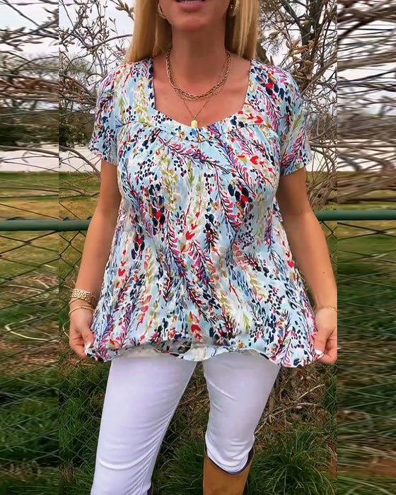 T-Shirt U-Ringad Kortärmad Mönstrad