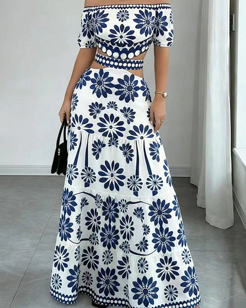Klänning Off-Shoulder Blommig Urklipp