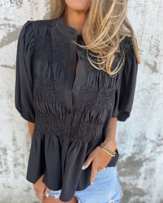 Blus Casual Mode Kort Ärma Enfärgad