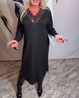 Klänning Spets V-Ringning Modig