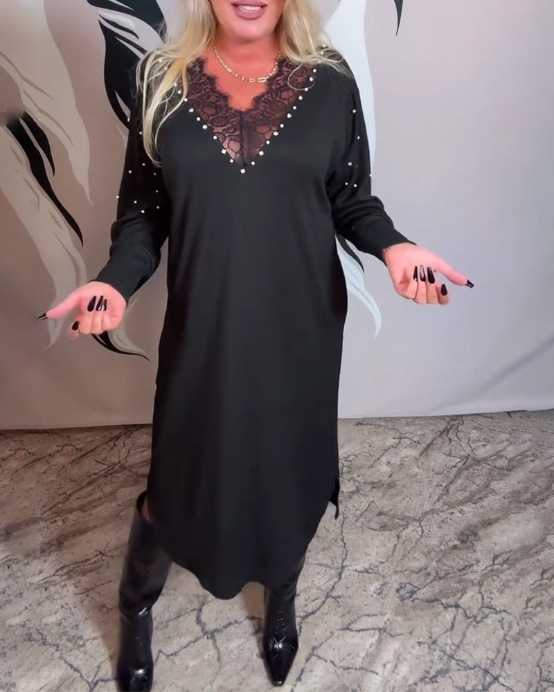 Klänning Spets V-Ringning Modig