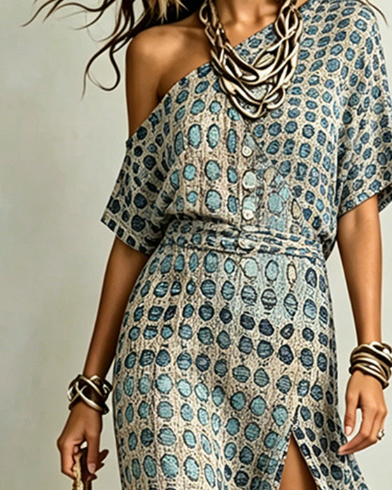 Klädning Off-Shoulder Polka Dot Slits