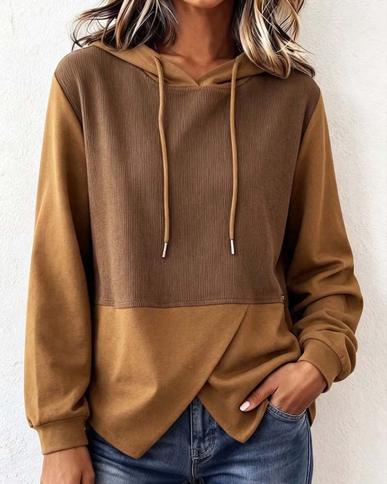 Hoodie Färgblock Huvförsedd Asymmetrisk Fåll