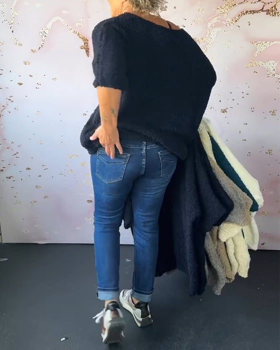 V-ringad enfärgad casual tröja