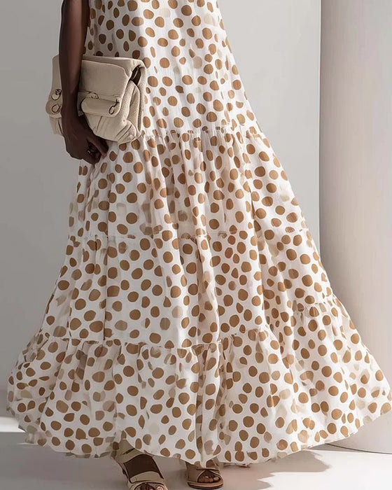 Klänning Rund Hals Vintage Polka Dot Ärmlös