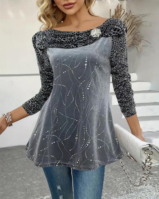 Långärmad Topp Med Leopardmönster