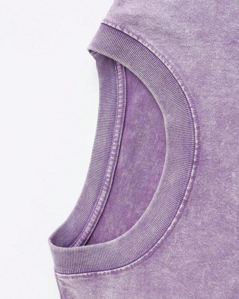 T-Shirt Vintage Nedsliten Tvättad Tryck