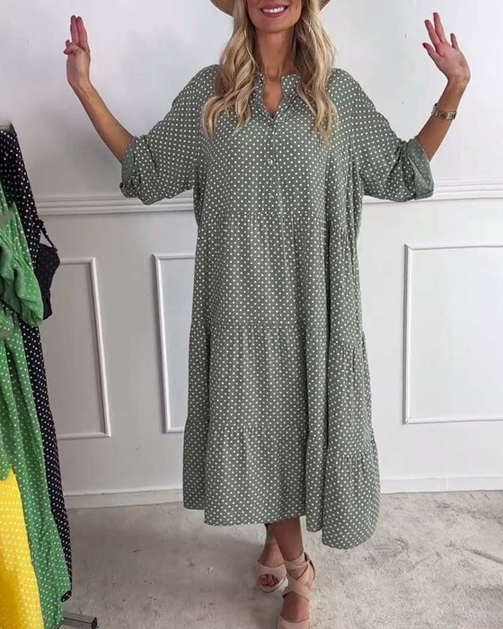 Klänning Halvärm Prickig Rak Modell