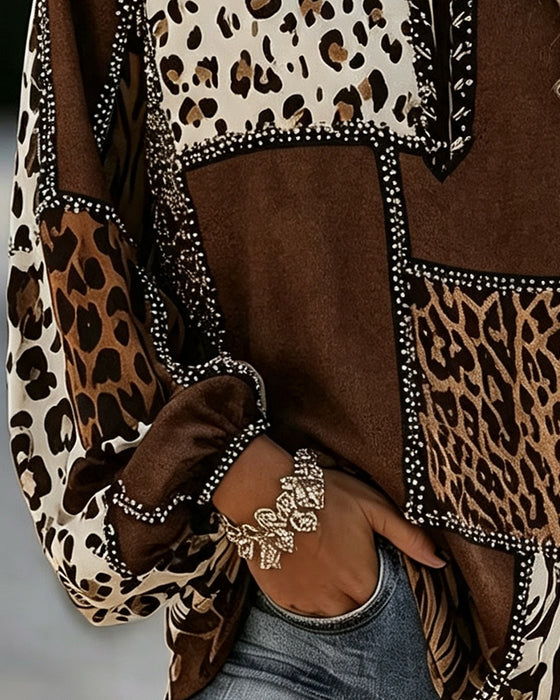 Blus Leopard Färgblock