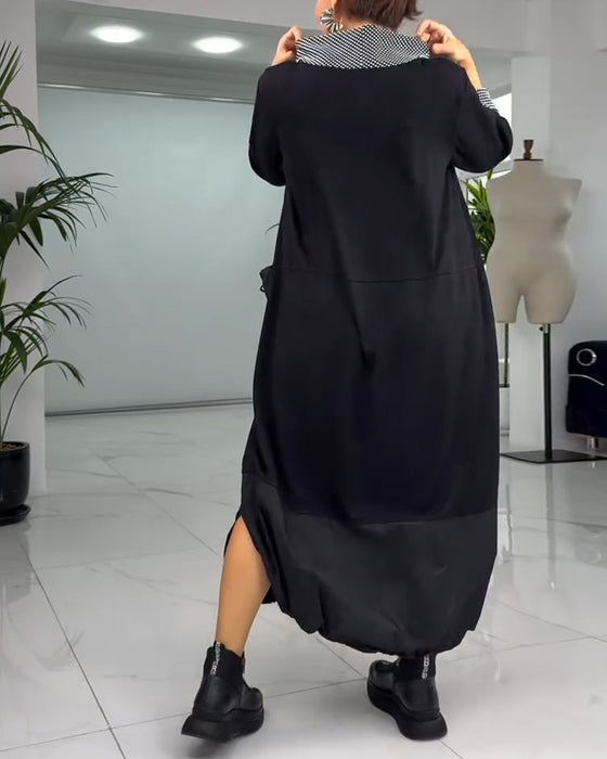 Avslappnad rutig lappklänning med hög krage