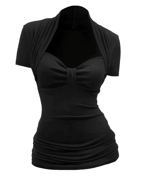 Blus Casual Rynkad Figursydd Kort Ärm