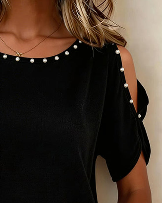 Blus Off-Shoulder Kort Ärm Rund Hals