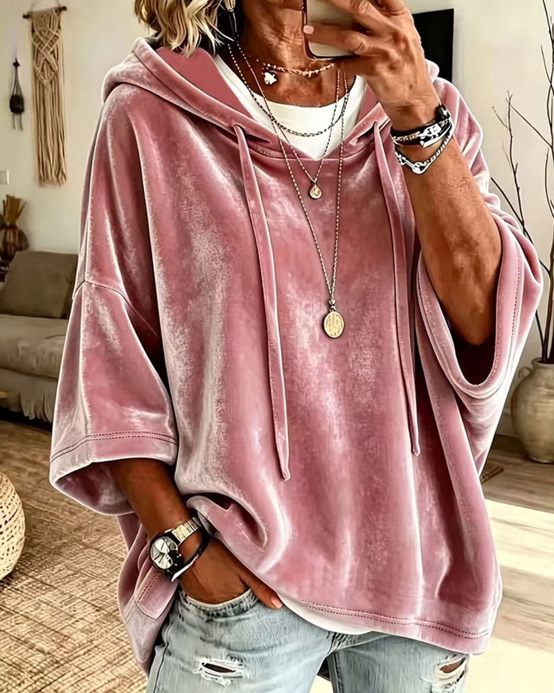 Sweatshirt 3/4-Ärm Sammet Huvtröja