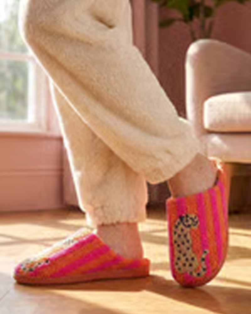 Dam Retro Randig & Leopard Luddig Tofflor