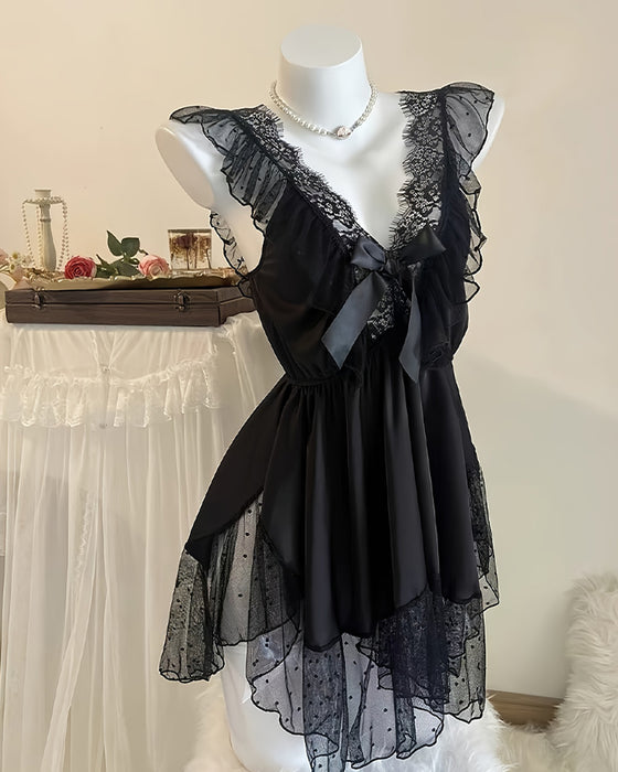 Sexig Rygglös Nattklädsel Med Djup V-Ringning I Spets För Kvinnor