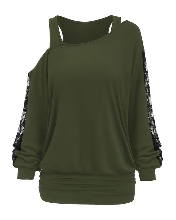 Blus Asymmetrisk Hals Spets Panel
