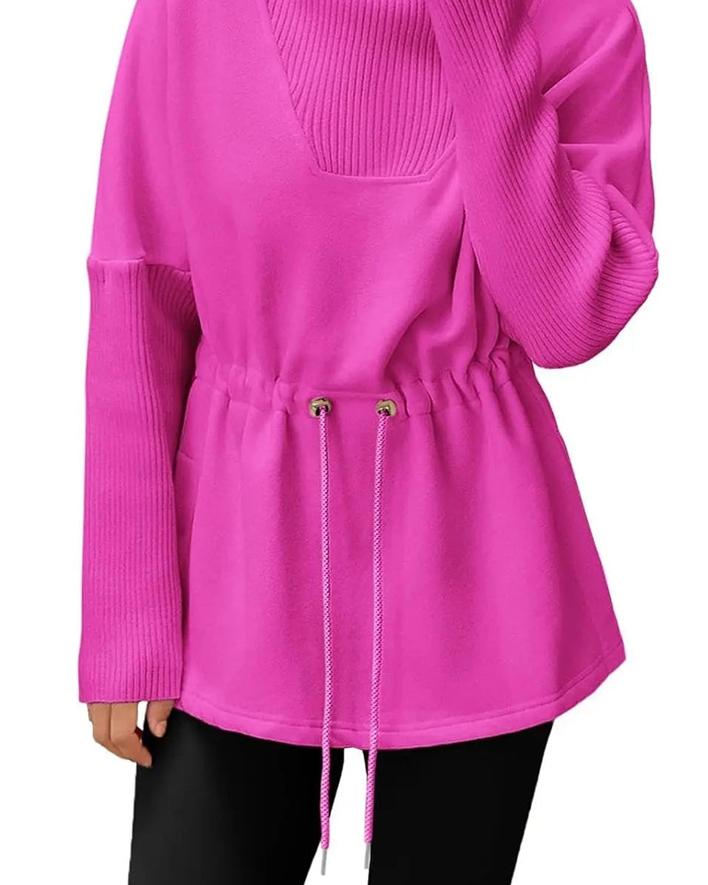 Sweatshirt Hög Krage Lång Ärm Midja Dragsko