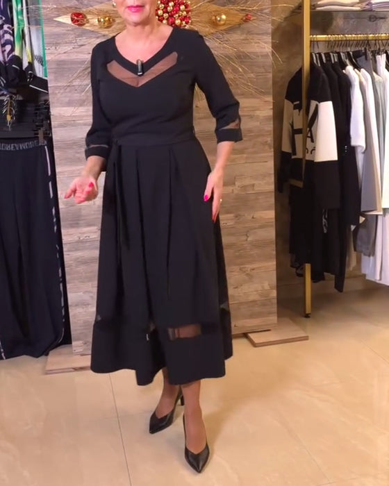 Klänning mode v-ringad mesh sömmar