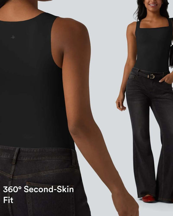 Tank Top Solid Färg Fyrkantig Hals Inbyggd Bh