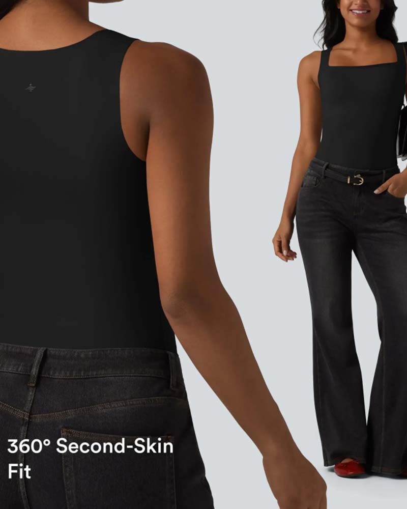 Tank Top Solid Färg Fyrkantig Hals Inbyggd Bh
