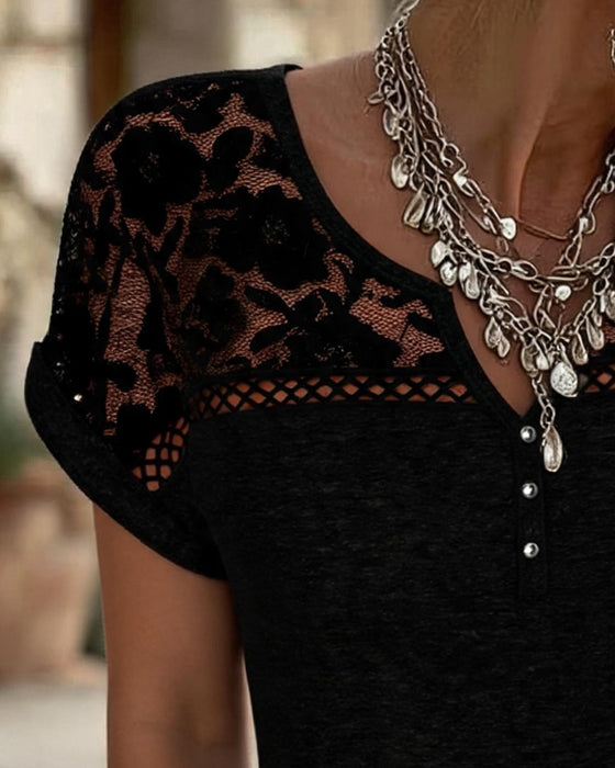 Blus Spets Patchwork Henley