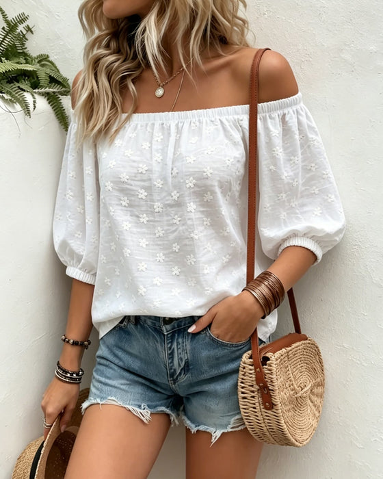 Blus Casual Off-Axel Liten Blommig