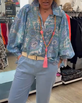 Skjorta Lössittande Cashewnöt Blomma Kappa