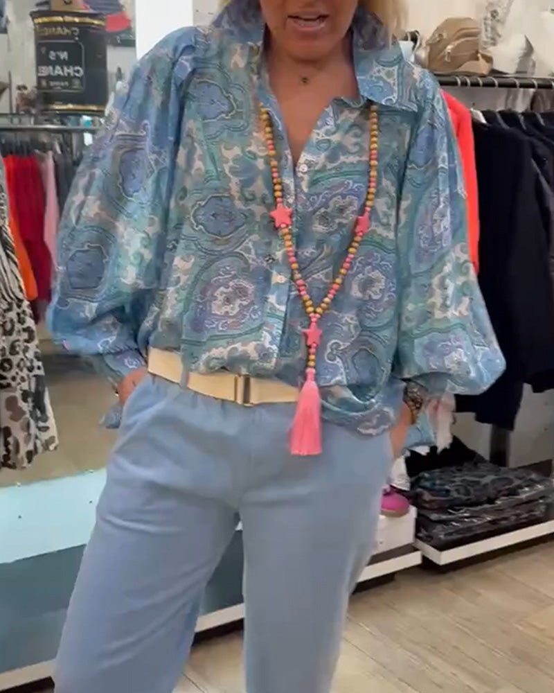 Skjorta Lössittande Cashewnöt Blomma Kappa