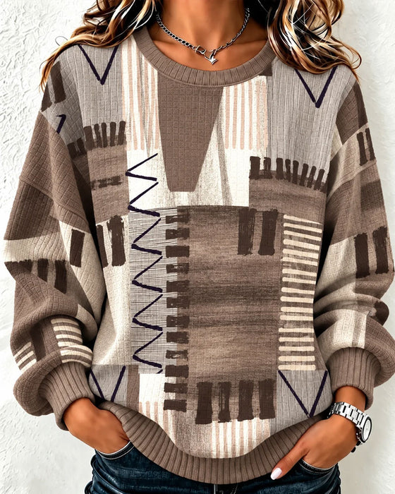 Sweatshirt Rundhals Rutig Färgblock