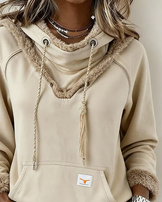 Långärmad Hoodie Med Lapptäcktsdetaljer Och Ficka