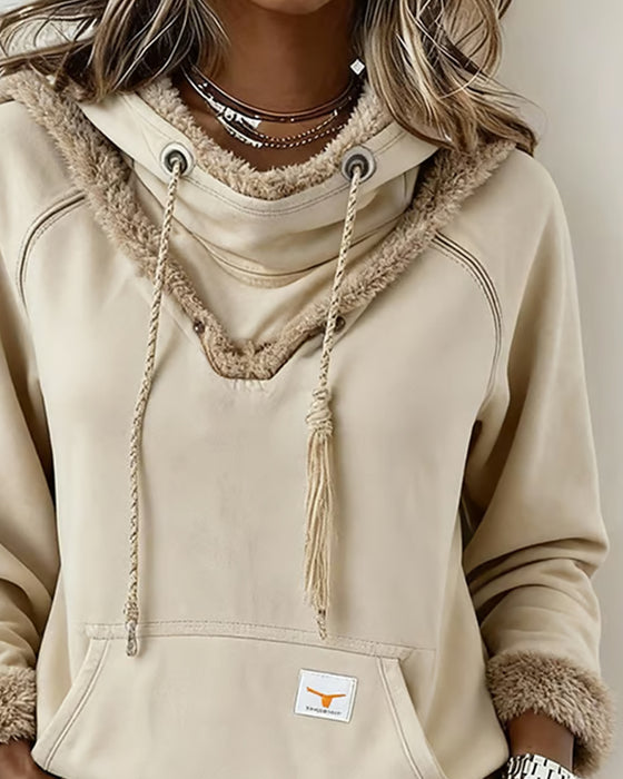 Långärmad Hoodie Med Lapptäcktsdetaljer Och Ficka