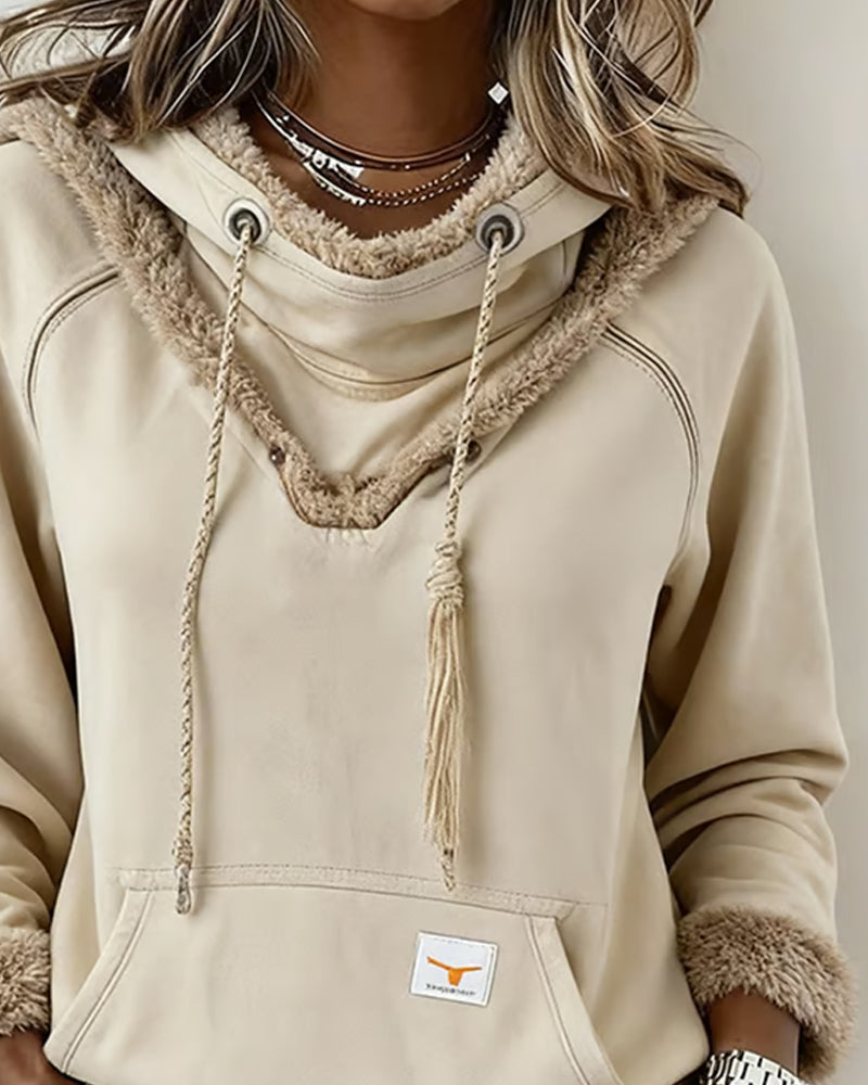 Långärmad Hoodie Med Lapptäcktsdetaljer Och Ficka