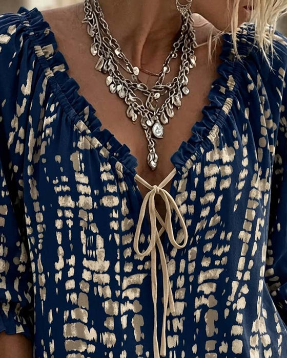 Blus Bohemian Ruffle Knytning