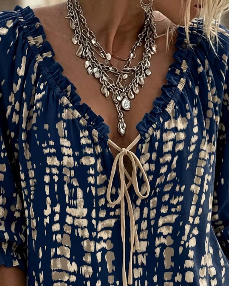 Blus Bohemian Ruffle Knytning