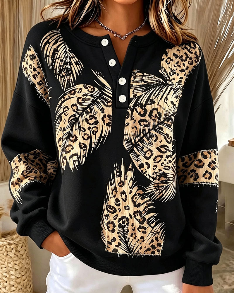 Sweatshirt Leopard Fjäder Tryck