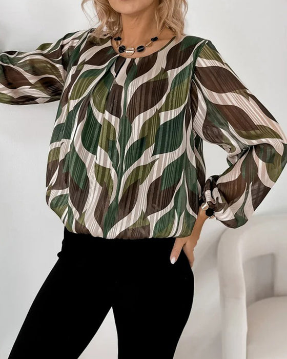 Blus Med Lyktärmar Och Rund Halsringning