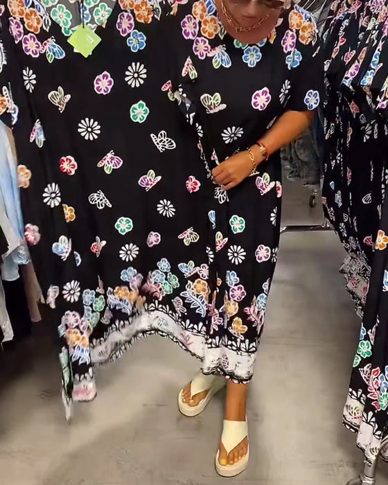 Klänning Oversize Tryckt Lös