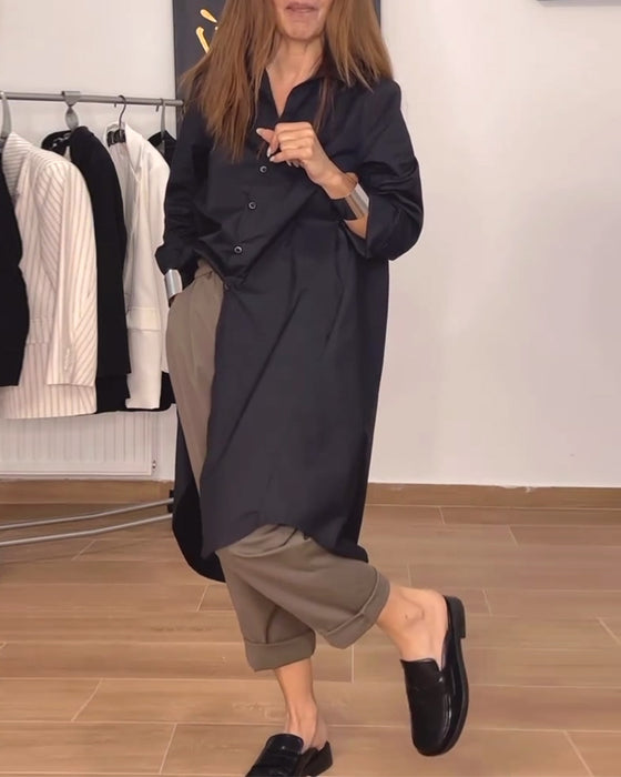 Lapel lös skjorta med oregelbunden knapp