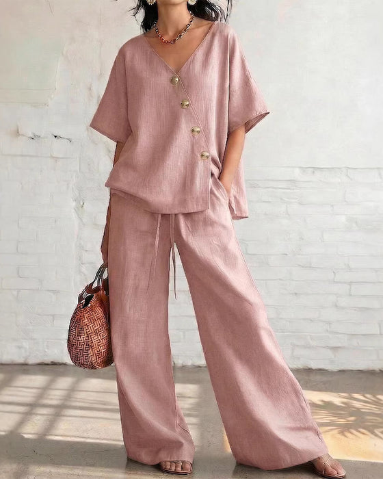 Tvådelat Set Enfärgad Loose Fit Casual