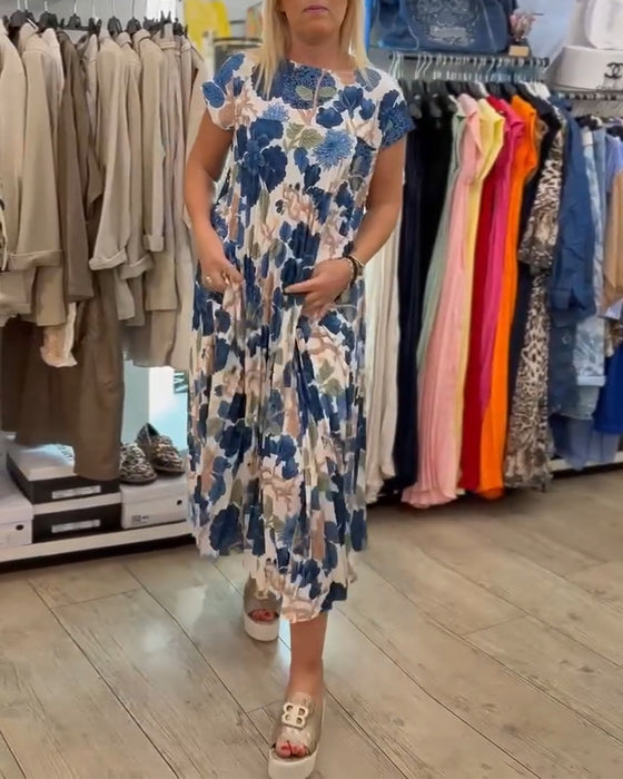 Klänning Rundhals Blommönster Elegant