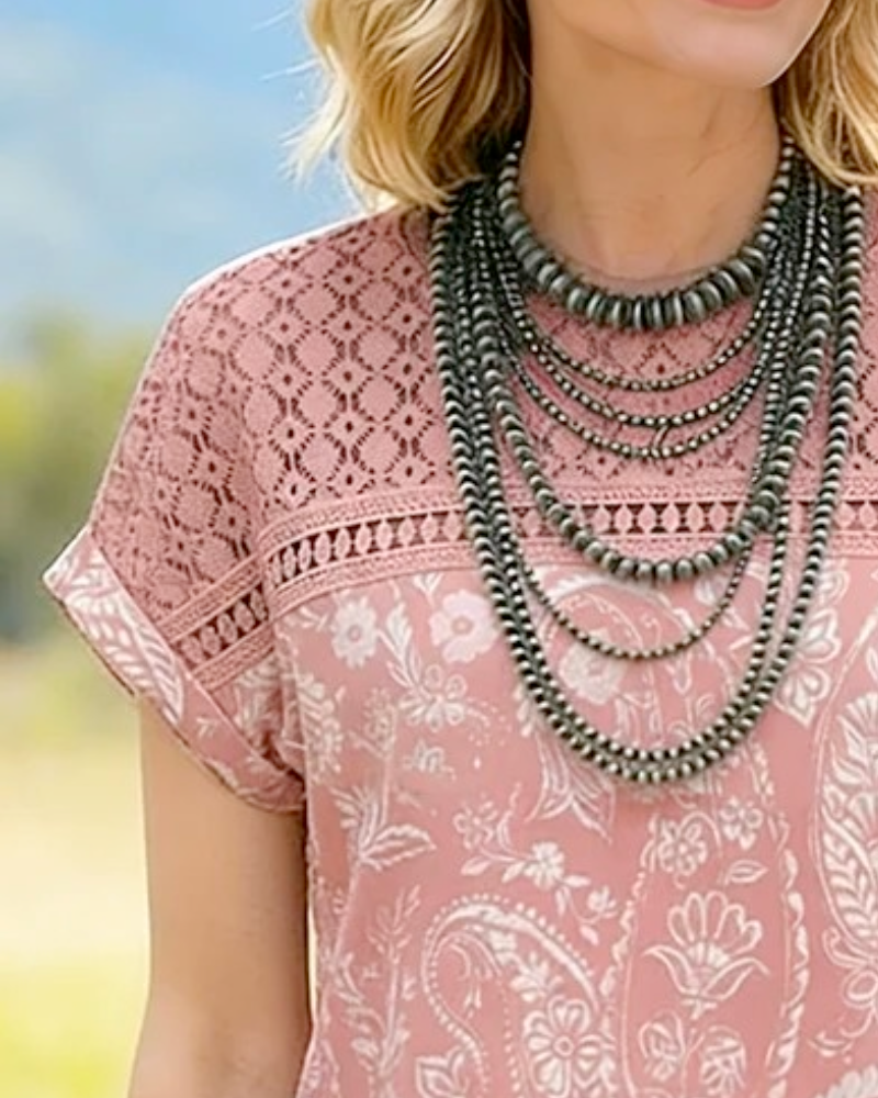 T-Shirt Tryckt Rund Hals Lappverk