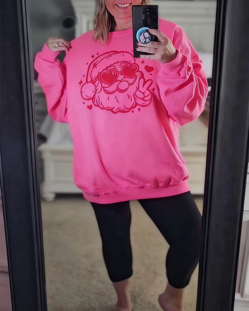 Tröja med jultomtetryck och rund halsringning