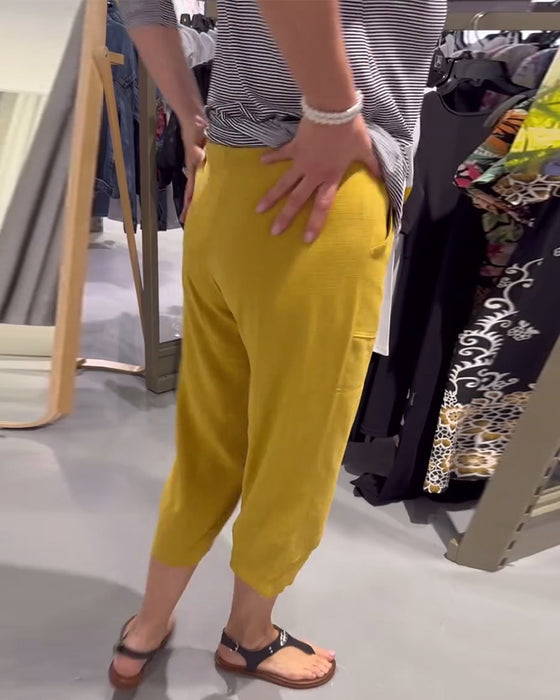 Byxor Avslappnade Avsmalnande Bomull Och Linne Korta