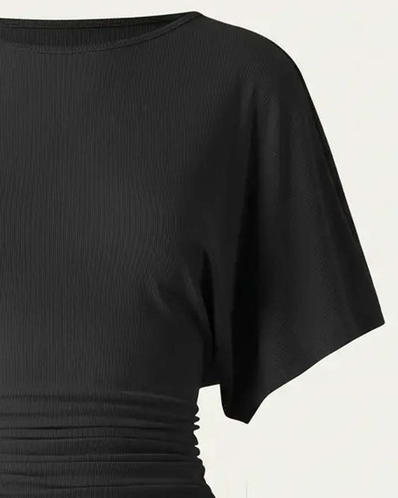 Blus Casual Solid Veckad Kort Ärm