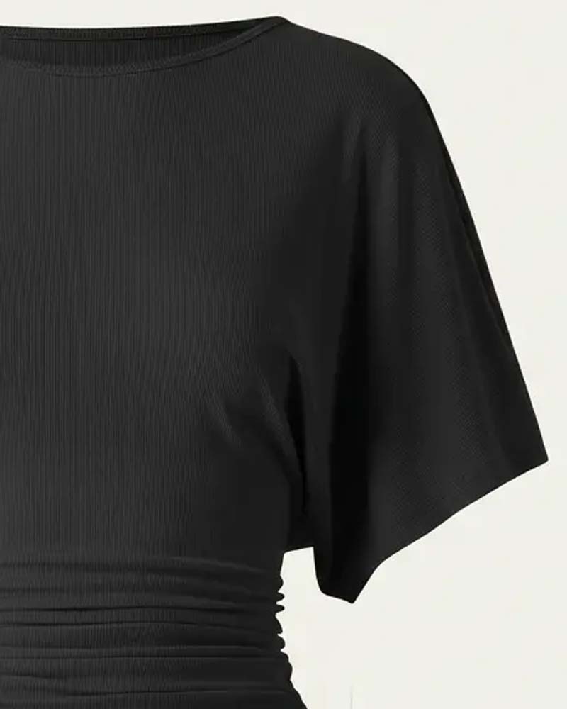 Blus Casual Solid Veckad Kort Ärm