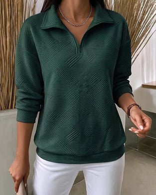Sweatshirt Enfärgad Halv Dragkedja Kavajkrage