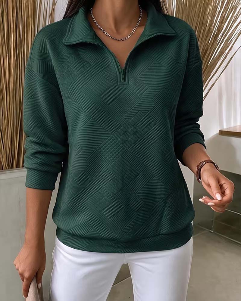 Sweatshirt Enfärgad Halv Dragkedja Kavajkrage