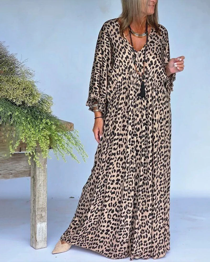 Klänning V-Ringning Leopardprint Loose Fit Casual